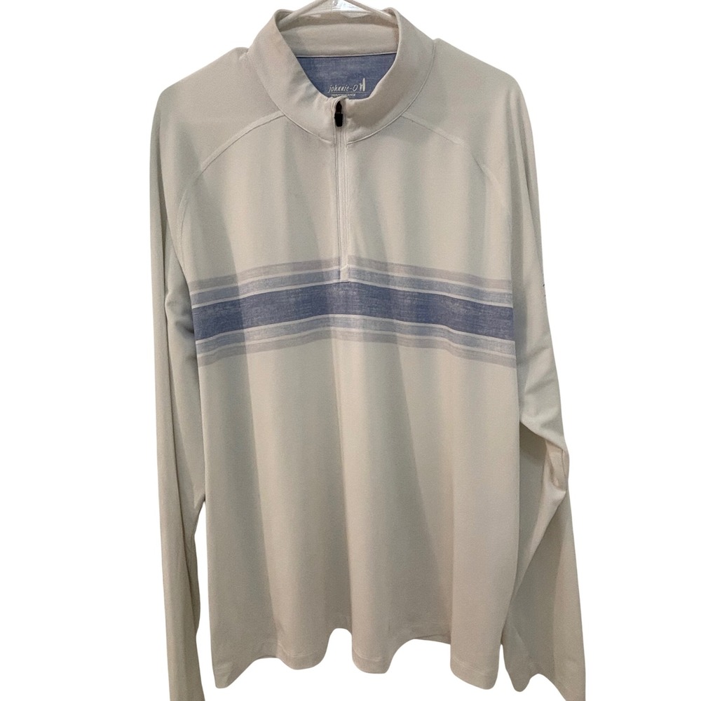 JOHNNIE-O Quarter Zip MILBURN Pullover‎ Men XL White Blue Poly Tencel Blend